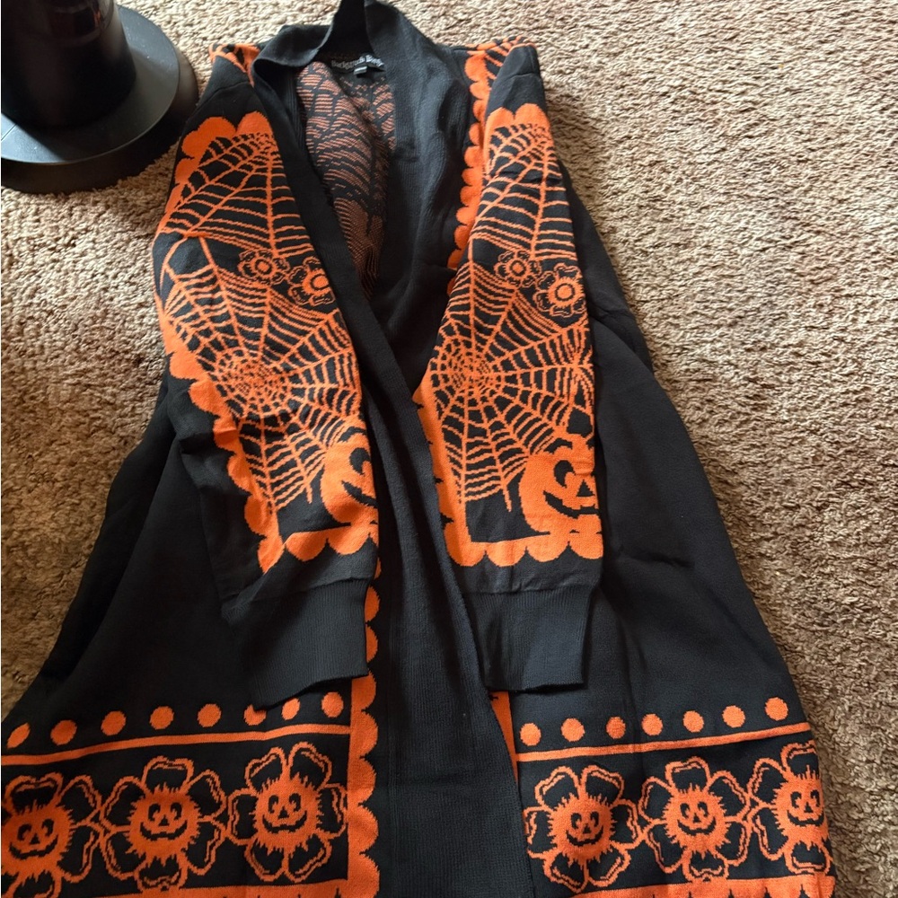 Halloween Themed Black and Orange Cardigan